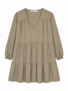 Zara Olive Green Tiered Babydoll Dress